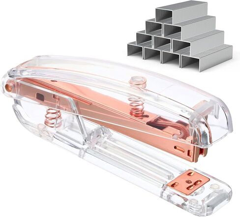 Stapler مكتب مكتب المكتب مع 1000 24/6 دبابيس ، شكل أزياء أكريليك واضحة شفافة ، لمدرسة Office Home - Color Gold Color in Kuwait