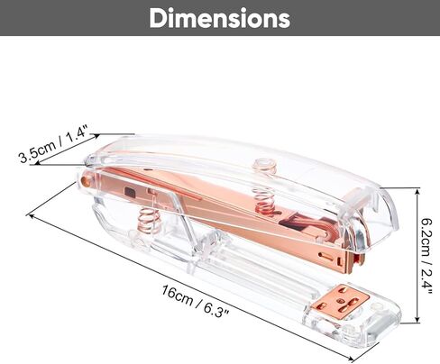 Stapler مكتب مكتب المكتب مع 1000 24/6 دبابيس ، شكل أزياء أكريليك واضحة شفافة ، لمدرسة Office Home - Color Gold Color in Kuwait