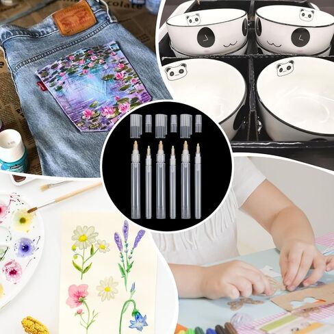 6 PCS Paint Pen for Touch 3 Mm 4.5 Mm Fillable Refillable Paint Markers Blank Round Head Refillable Clear White Acrylic Permanent Fillable Empty for Rock Painting Ceramics Glass Stone Art DIY in Saudi Arabia