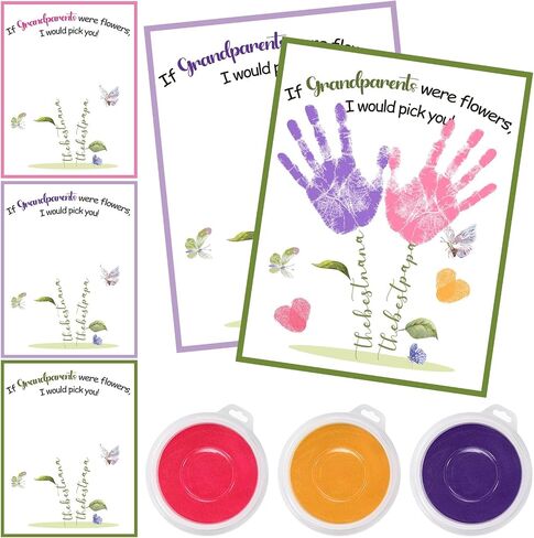Motipuns 30 PCS Grandparents Day Crafts for Kids Handprint Handprint Cards Homports with 3 PCS Barge Ink Palcs for Preschool Rivinergarten Grandparents Day Tives Brafs (Flower ، Classic) in Kuwait
