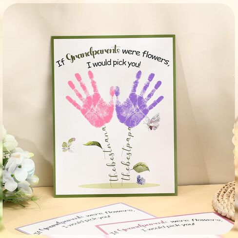 Motipuns 30 PCS Grandparents Day Crafts for Kids Handprint Handprint Cards Homports with 3 PCS Barge Ink Palcs for Preschool Rivinergarten Grandparents Day Tives Brafs (Flower ، Classic) in Kuwait