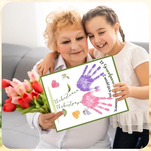 Motipuns 30 PCS Grandparents Day Crafts for Kids Handprint Handprint Cards Homports with 3 PCS Barge Ink Palcs for Preschool Rivinergarten Grandparents Day Tives Brafs (Flower ، Classic) in Kuwait