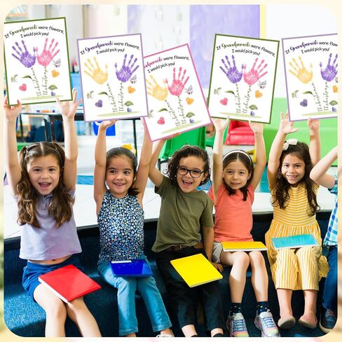 Motipuns 30 PCS Grandparents Day Crafts for Kids Handprint Handprint Cards Homports with 3 PCS Barge Ink Palcs for Preschool Rivinergarten Grandparents Day Tives Brafs (Flower ، Classic) in Kuwait