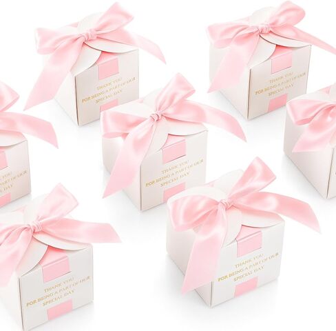 Marspark 50 Pcs Wedding Favor Boxes, 2.5 x 2.5 x 2.5 Inch Wedding Party Candy Boxes with Green Ribbons Bridal Gift for Guests Bridal Shower Birthday Party Anniversary Supplies in Saudi Arabia