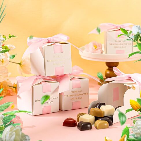 Marspark 50 Pcs Wedding Favor Boxes, 2.5 x 2.5 x 2.5 Inch Wedding Party Candy Boxes with Green Ribbons Bridal Gift for Guests Bridal Shower Birthday Party Anniversary Supplies in Saudi Arabia
