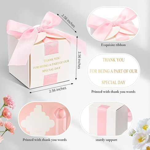 Marspark 50 Pcs Wedding Favor Boxes, 2.5 x 2.5 x 2.5 Inch Wedding Party Candy Boxes with Green Ribbons Bridal Gift for Guests Bridal Shower Birthday Party Anniversary Supplies in Saudi Arabia