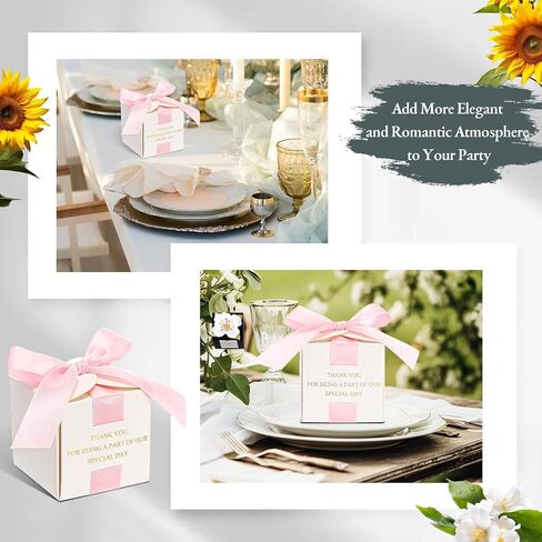 Marspark 50 Pcs Wedding Favor Boxes, 2.5 x 2.5 x 2.5 Inch Wedding Party Candy Boxes with Green Ribbons Bridal Gift for Guests Bridal Shower Birthday Party Anniversary Supplies in Saudi Arabia