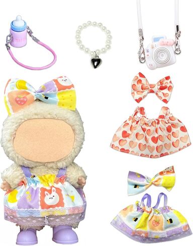 5-in-1 Doll Clothes Compatible with 17cm Dolls, 2 × Cute Outfit Set with Fashion Accessories, Chic Style for Collectible Figures (No Doll) in Saudi Arabia