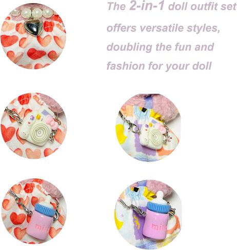 5-in-1 Doll Clothes Compatible with 17cm Dolls, 2 × Cute Outfit Set with Fashion Accessories, Chic Style for Collectible Figures (No Doll) in Saudi Arabia