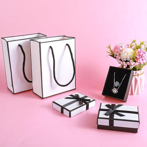 Tucnoeu 2Pcs White Small Gift Box and 2Pcs Small Gift Bag with Black Ribbons,Jewellery Gift Box for Bracelets, Earrings, Rings, Bangles, Jewelry(3.5x2.7x1.2in) in Saudi Arabia