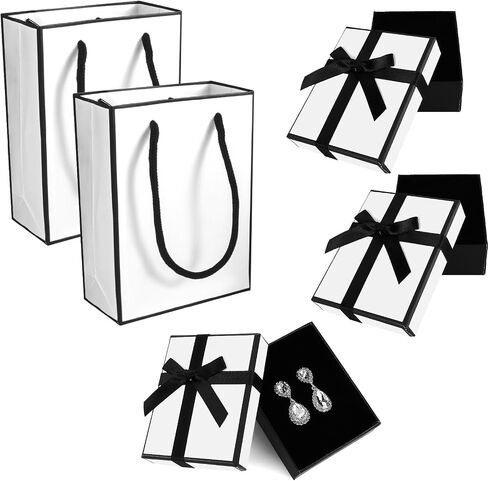 Tucnoeu 2Pcs White Small Gift Box and 2Pcs Small Gift Bag with Black Ribbons,Jewellery Gift Box for Bracelets, Earrings, Rings, Bangles, Jewelry(3.5x2.7x1.2in) in Saudi Arabia