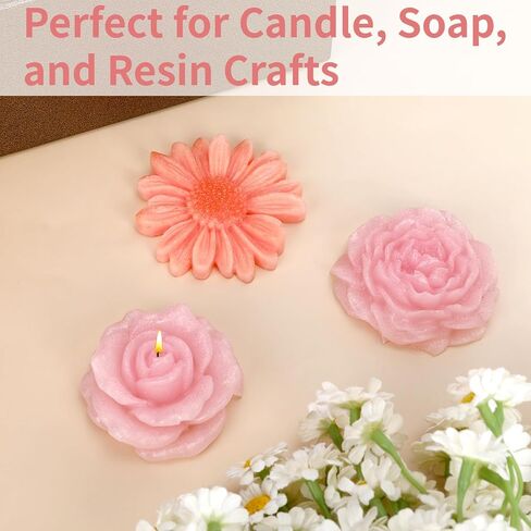 3Pcs Candle Molds for Candle Making, Flower Molds Silicone, Soap Mold, Peony, Rose & Daisy 3D Silicone Molds for DIY Scented Candle, Soy Wax, Soap, Chocolate, Resin Casting Craft Making in Kuwait