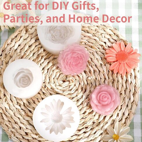 3Pcs Candle Molds for Candle Making, Flower Molds Silicone, Soap Mold, Peony, Rose & Daisy 3D Silicone Molds for DIY Scented Candle, Soy Wax, Soap, Chocolate, Resin Casting Craft Making in Kuwait