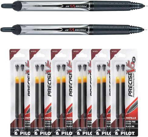 Pilot Precise V5 Rt, 2 Pens 26062 with 6 Packs of Refills, Black Ink, 0.5mm X-fine in Saudi Arabia
