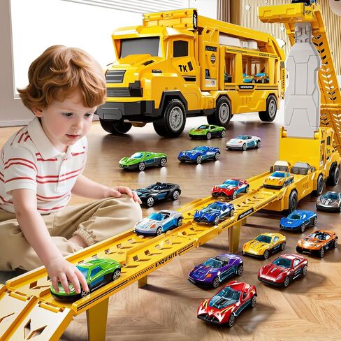 ألعاب شاحنة سيارة صغيرة للسيارة لـ 3 4 5 6 7 7 8 سنوات ، تم تعيين مسار لعبة Transporter Truck مع 12 لعبة من ألعاب السيارات المميتة ، هدايا لعبة 3 4 5 5 أولاد يبلغ من العمر 6 سنوات in Kuwait