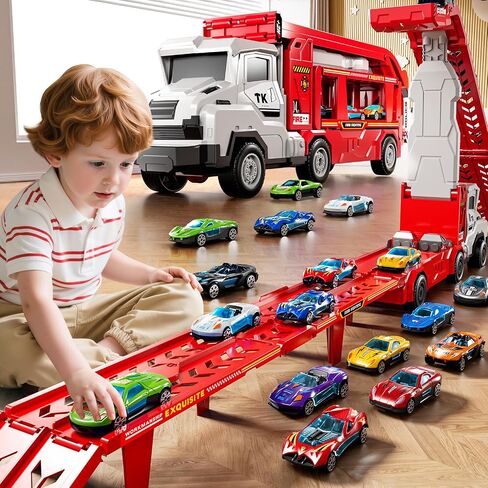 ألعاب شاحنة سيارة صغيرة للسيارة لـ 3 4 5 6 7 7 8 سنوات ، تم تعيين مسار لعبة Transporter Truck مع 12 لعبة من ألعاب السيارات المميتة ، هدايا لعبة 3 4 5 5 أولاد يبلغ من العمر 6 سنوات in Kuwait