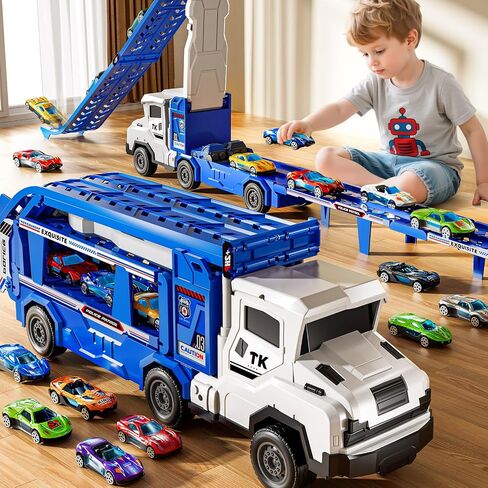 ألعاب شاحنة سيارة صغيرة للسيارة لـ 3 4 5 6 7 7 8 سنوات ، تم تعيين مسار لعبة Transporter Truck مع 12 لعبة من ألعاب السيارات المميتة ، هدايا لعبة 3 4 5 5 أولاد يبلغ من العمر 6 سنوات in Kuwait