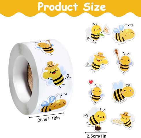 500 Pcs Bumble Bee Stickers, Cute Animal Stickers Reward Sticker Envelope Seals Bee Themed Decor Party Favors for Craft Laptop Water Bottle Skateboard in Saudi Arabia
