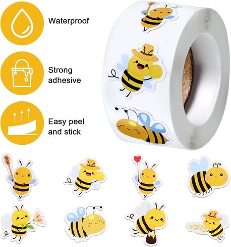 500 Pcs Bumble Bee Stickers, Cute Animal Stickers Reward Sticker Envelope Seals Bee Themed Decor Party Favors for Craft Laptop Water Bottle Skateboard in Saudi Arabia