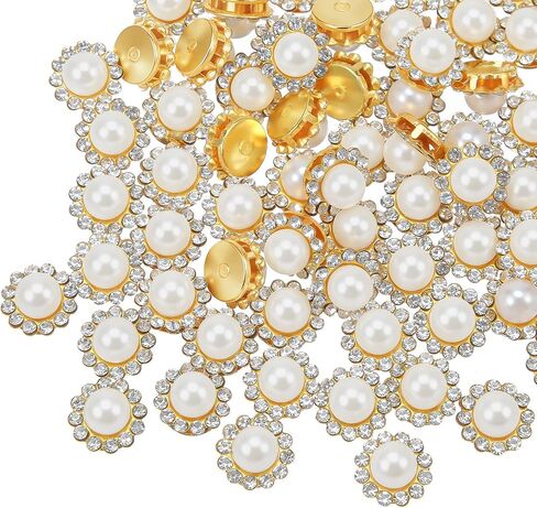 100PCS 12mm Flower Claw Pearl Sew On Rhinestones for Bedazzling, Gold Flatback Base, Pearls for Crafting, Bedazzling Kit, Rhinestones for Clothes, Dresses, Shoes, Belt Decoration Accessories in Saudi Arabia