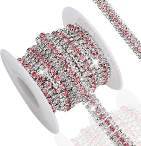 3 ياردات 3 صفوف تقليم الراين ، سلسلة Crystal Close للحرف اليدوية ، ملابس باقة الزفاف ، ديكورات DIY (وردي فاتح ، 3 ياردات) in Kuwait