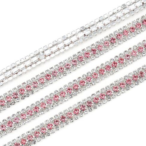 3 ياردات 3 صفوف تقليم الراين ، سلسلة Crystal Close للحرف اليدوية ، ملابس باقة الزفاف ، ديكورات DIY (وردي فاتح ، 3 ياردات) in Kuwait