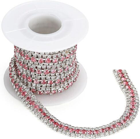 3 ياردات 3 صفوف تقليم الراين ، سلسلة Crystal Close للحرف اليدوية ، ملابس باقة الزفاف ، ديكورات DIY (وردي فاتح ، 3 ياردات) in Kuwait