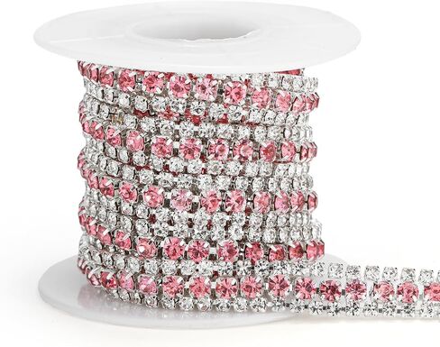 3 ياردات 3 صفوف تقليم الراين ، سلسلة Crystal Close للحرف اليدوية ، ملابس باقة الزفاف ، ديكورات DIY (وردي فاتح ، 3 ياردات) in Kuwait