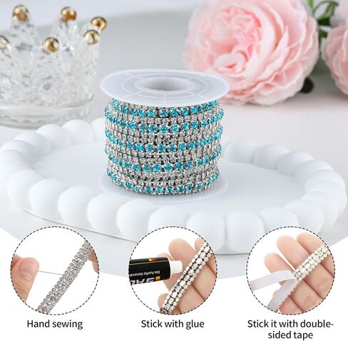 3 ياردات 3 صفوف تقليم الراين ، سلسلة Crystal Close للحرف اليدوية ، ملابس باقة الزفاف ، ديكورات DIY (وردي فاتح ، 3 ياردات) in Kuwait