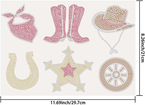SUPERDANT Cowboy Iron on Rhinestones Transfer Western Cowgirl T-Shirt Crystal Heat Transfer Designs Cowboy Boots Hat Stickers Rhinestone Bling Decals for Clothing Tote Bag DIY Art Craft Gifts 6pcs in Saudi Arabia