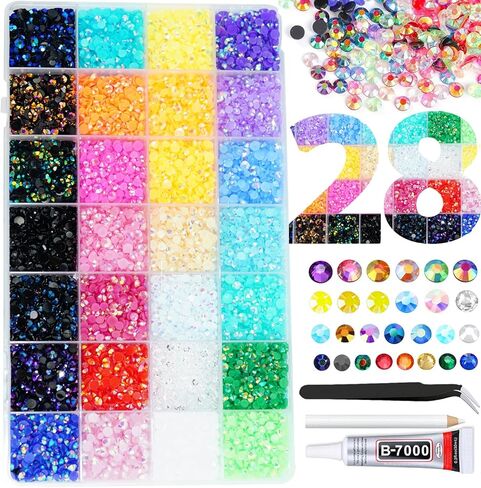 22000pcs Resin Flatback Rhinestones for Crafting, Silverback Purple 2mm 3mm 4mm 5mm 6mm Round Beads, Non-Hotfix SS8 SS10 SS16 SS20 SS30 Gems for Bedazzling Kit with B7000, Nail DIY Crafting in Saudi Arabia