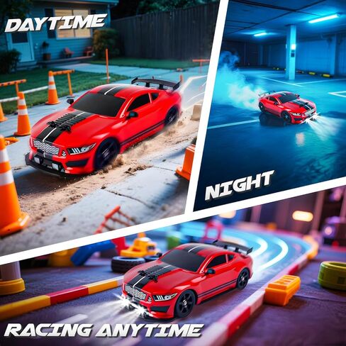 SANCO 1:16 RC DRIFT CAR مع مصابيح LED والرش ، سيارة التحكم عن بُعد 2.4 جيجا هرتز ، تشمل بطاريتين ومجموعتين من الإطارات للسباق والانجراف ، لعبة الهواية الكهربائية للبالغين والأولاد والأطفال (الأحمر) in Kuwait