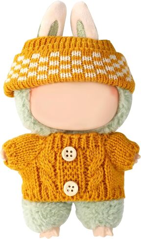 Doll Clothes Set, Handmade Crochet Knitted Button Sweater & Hat Funny Yellow Doll Outfit Accessories for Dressing and Displaying in Saudi Arabia