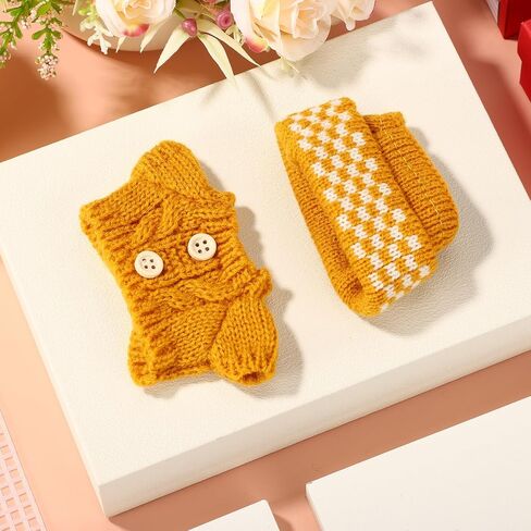 Doll Clothes Set, Handmade Crochet Knitted Button Sweater & Hat Funny Yellow Doll Outfit Accessories for Dressing and Displaying in Saudi Arabia