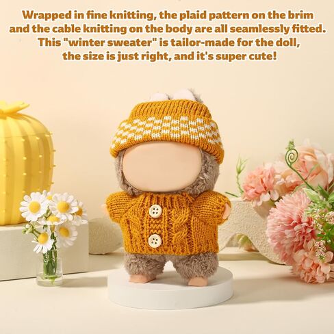 Doll Clothes Set, Handmade Crochet Knitted Button Sweater & Hat Funny Yellow Doll Outfit Accessories for Dressing and Displaying in Saudi Arabia