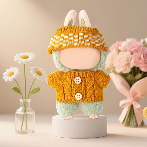 Doll Clothes Set, Handmade Crochet Knitted Button Sweater & Hat Funny Yellow Doll Outfit Accessories for Dressing and Displaying in Saudi Arabia