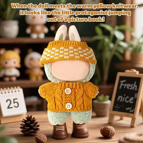 Doll Clothes Set, Handmade Crochet Knitted Button Sweater & Hat Funny Yellow Doll Outfit Accessories for Dressing and Displaying in Saudi Arabia