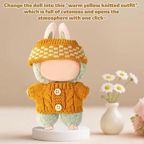 Doll Clothes Set, Handmade Crochet Knitted Button Sweater & Hat Funny Yellow Doll Outfit Accessories for Dressing and Displaying in Saudi Arabia