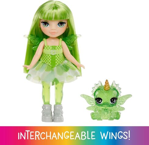 Rainbow High Littles Rainbow Fantasy Fairies + Pet – Emerald Green 5.5" Posable Small Doll & Fantasy Dragon Pet with Interchangeable Fairy Wings, Kids Gift 4+ in Saudi Arabia