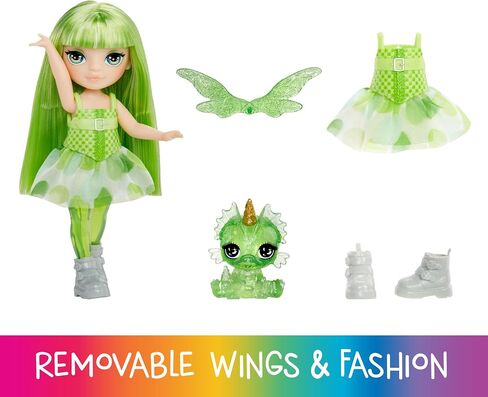 Rainbow High Littles Rainbow Fantasy Fairies + Pet – Emerald Green 5.5" Posable Small Doll & Fantasy Dragon Pet with Interchangeable Fairy Wings, Kids Gift 4+ in Saudi Arabia