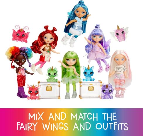 Rainbow High Littles Rainbow Fantasy Fairies + Pet – Emerald Green 5.5" Posable Small Doll & Fantasy Dragon Pet with Interchangeable Fairy Wings, Kids Gift 4+ in Saudi Arabia