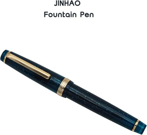 Jinhao 82 Fountain Pen - Material Material Pen Barrel ، Iridium Medium Nib مع محول الحبر على نحو سلس كتابة القلم الكلاسيكي تصميم أعماق البحر الأزرق (الذهب ، م) in Kuwait