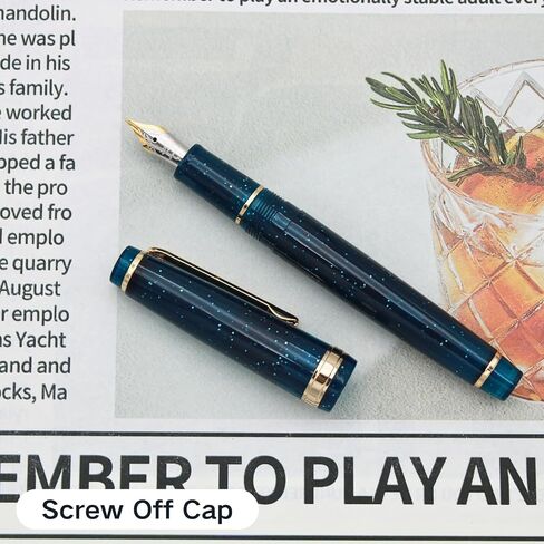 Jinhao 82 Fountain Pen - Material Material Pen Barrel ، Iridium Medium Nib مع محول الحبر على نحو سلس كتابة القلم الكلاسيكي تصميم أعماق البحر الأزرق (الذهب ، م) in Kuwait