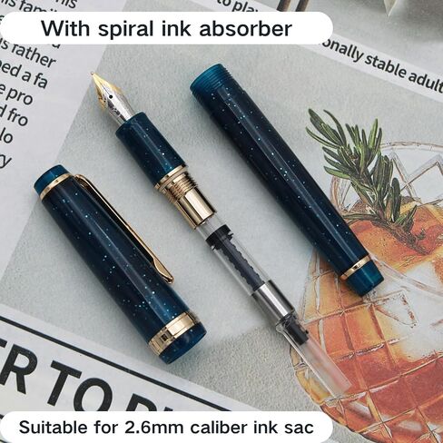 Jinhao 82 Fountain Pen - Material Material Pen Barrel ، Iridium Medium Nib مع محول الحبر على نحو سلس كتابة القلم الكلاسيكي تصميم أعماق البحر الأزرق (الذهب ، م) in Kuwait