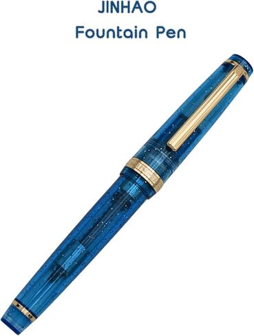JINHAO 82 Fountain Pen - Acrylic Material Pen Barrel, Iridium Medium Nib with Ink Converter Smooth Writing Pen Classic Design Transparent Deep Sea Blue (Gold Trim, M) in Kuwait