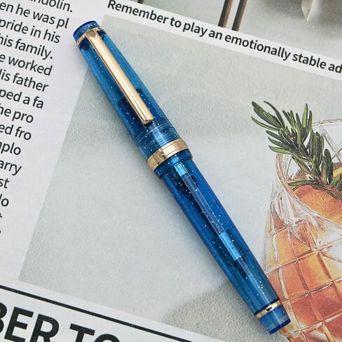 JINHAO 82 Fountain Pen - Acrylic Material Pen Barrel, Iridium Medium Nib with Ink Converter Smooth Writing Pen Classic Design Transparent Deep Sea Blue (Gold Trim, M) in Kuwait