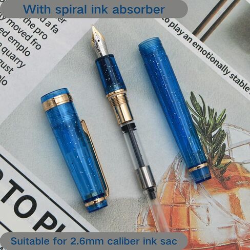 JINHAO 82 Fountain Pen - Acrylic Material Pen Barrel, Iridium Medium Nib with Ink Converter Smooth Writing Pen Classic Design Transparent Deep Sea Blue (Gold Trim, M) in Kuwait