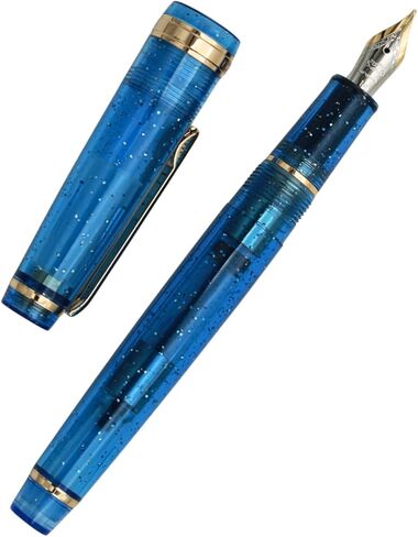 JINHAO 82 Fountain Pen - Acrylic Material Pen Barrel, Iridium Medium Nib with Ink Converter Smooth Writing Pen Classic Design Transparent Deep Sea Blue (Gold Trim, M) in Kuwait