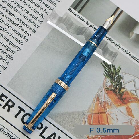 JINHAO 82 Fountain Pen - Acrylic Material Pen Barrel, Iridium Medium Nib with Ink Converter Smooth Writing Pen Classic Design Transparent Deep Sea Blue (Gold Trim, M) in Kuwait