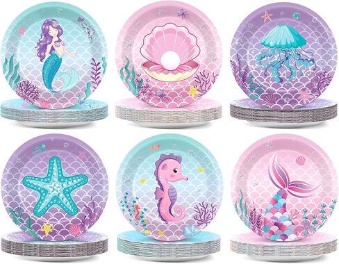 72PCS Mermaid Party Plates Under the Sea Birthday Supplies 7Inch Marine Sea Animals Tableware Ocean Plates Disposable Paper Plate Dessert Plates for Boy Girl Kid Baby Shower Decoration Favor in Saudi Arabia